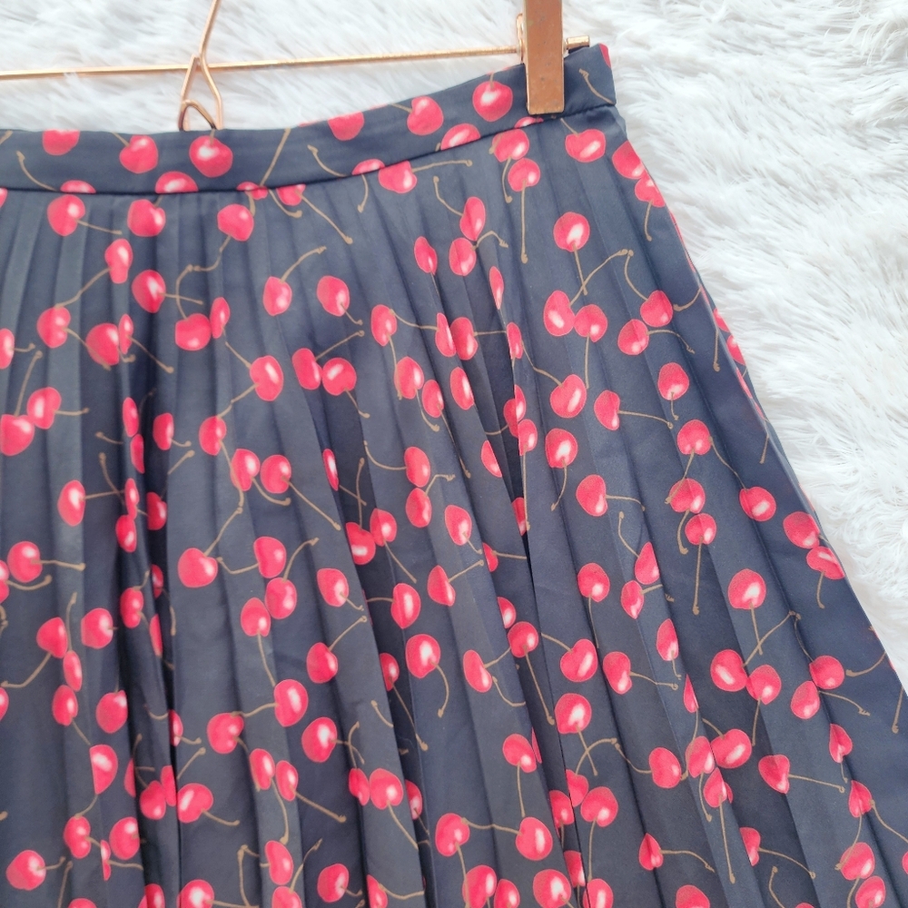 J. Crew Pleated Accordian Blackβ Cherry Print Skirt - Picture 3 of 9